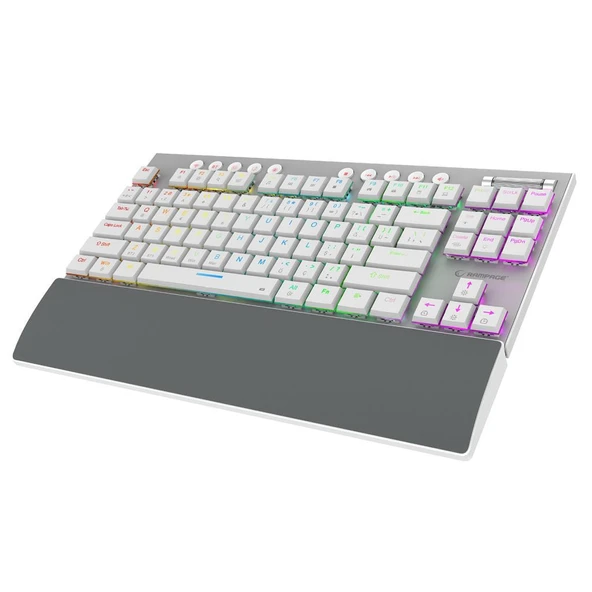 Rampage BERU Beyaz 2.4G + BT Wireless RED SWITCH Mekanik Gaming Oyuncu Klavye Slim Low Profile RGB TKL - 3