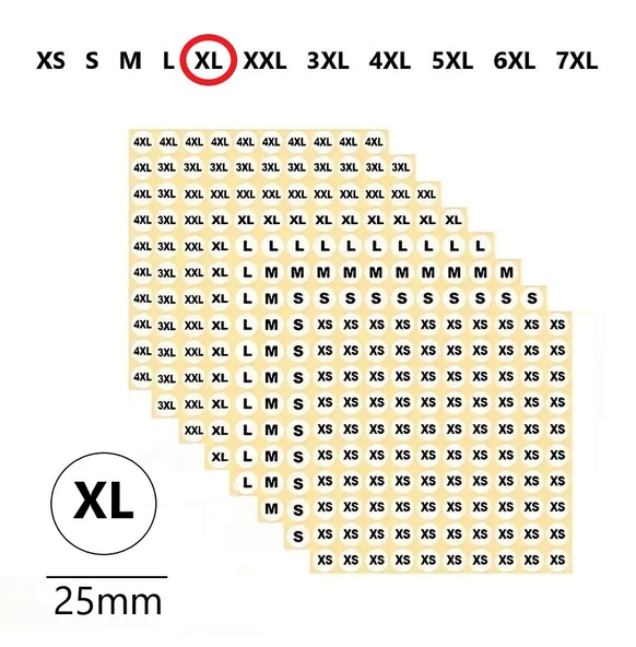XL-Mağaza Giysi, Beden Etiket Çapı-25mm Kendinden Yapışkanlı (210 adet) Yuvarlak Boyut Etiket ürün görseli 1