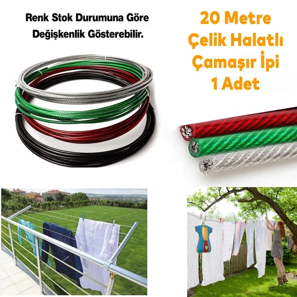 Çamaşır Kurutma Halatı Çelik Halat Kupeşte Asma Çelik Çamaşır İpi 20 Metre Balkon Korkuluk Askısı İp ürün görseli