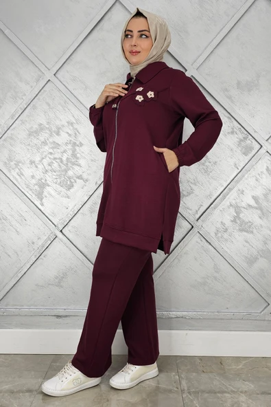 KADIN FERMUARLI ÇİÇEK DETAYLI TESETTÜR TAKIM - Resim 2