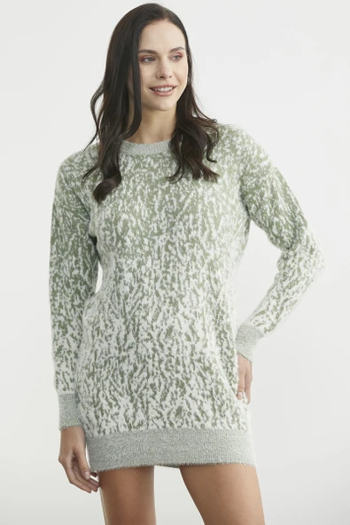 Renk Kombinli Tunik Triko Kazak - Çağla Yeşili - Resim 2