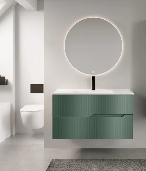 Denko Tiran 85 cm (Beyoğlu Yeşil) Banyo Dolabı (Alt Modül Lavabo) - Resim 2