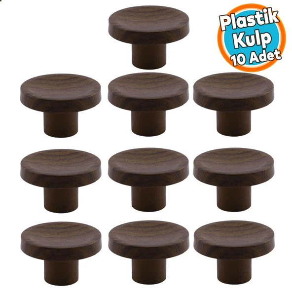 10 Adet Tek Vidalı İç Bükey Plastik Düğme Kulp Kestane Kahvesi Renk Mobilya Dolap Çekmece Kulpu Kulbu ürün görseli 1