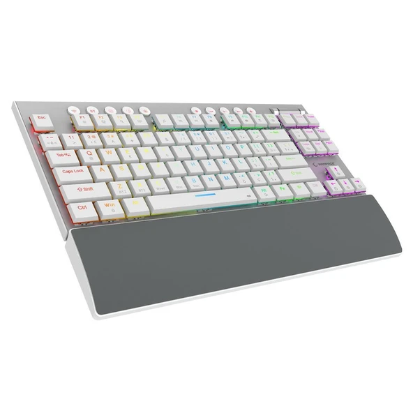 Rampage BERU Beyaz 2.4G + BT Wireless RED SWITCH Mekanik Gaming Oyuncu Klavye Slim Low Profile RGB TKL