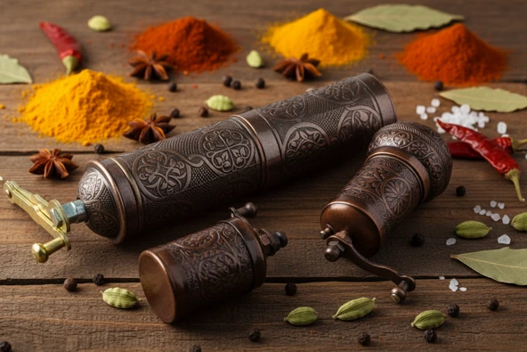 LUDIA Zamak Metal Bakır Renk 3 lü Set Karabiber,Kahve,Çörek Otu El Değirmeni Öğütücü Grinder S2 - 2