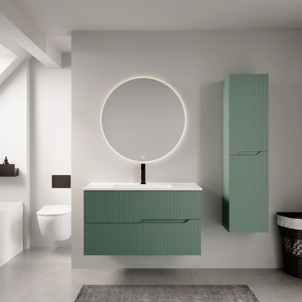 Denko Tiran 85 cm Beyoğlu Yeşil Banyo Dolabı Takımı ve Boy Dolabı ürün görseli 1