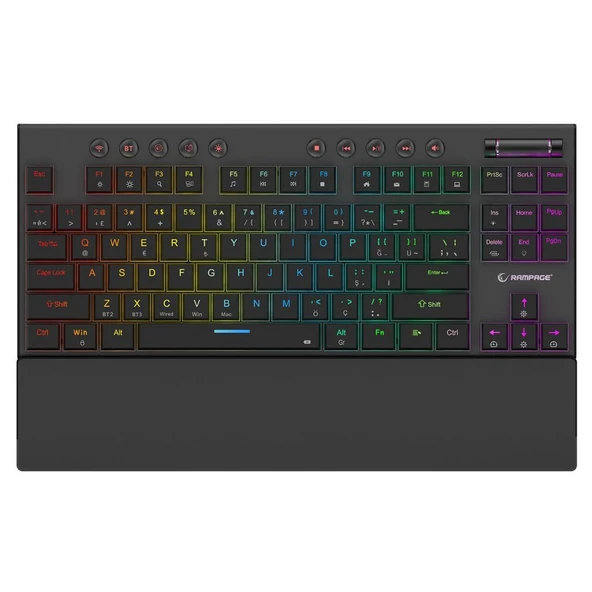 Rampage BERU Siyah 2.4G + BT Wireless RED SWITCH Mekanik Gaming Oyuncu Klavye Slim Low Profile RGB TKL - 2