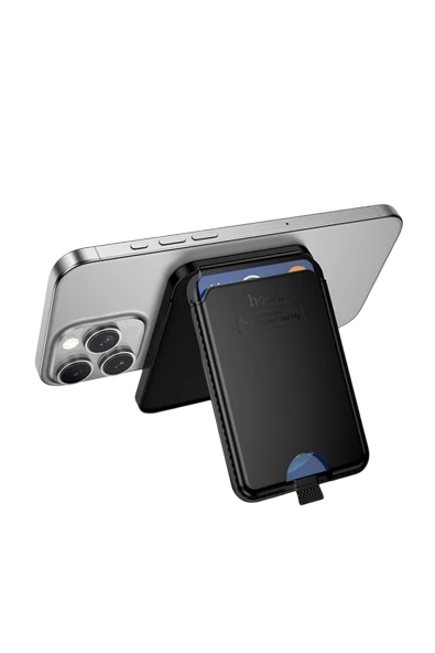 Hoco. E91I Tiger Smart Apple Find My Özellikli Kablosuz Şarj Destekli Magsafe Kartlık - Siyah - Resim 4