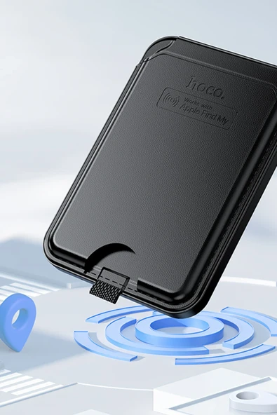 Hoco. E91I Tiger Smart Apple Find My Özellikli Kablosuz Şarj Destekli Magsafe Kartlık - Siyah - Resim 9