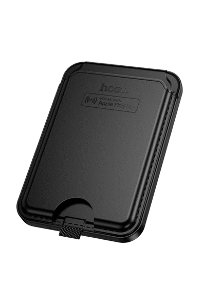 Hoco. E91I Tiger Smart Apple Find My Özellikli Kablosuz Şarj Destekli Magsafe Kartlık - Siyah ürün görseli 1