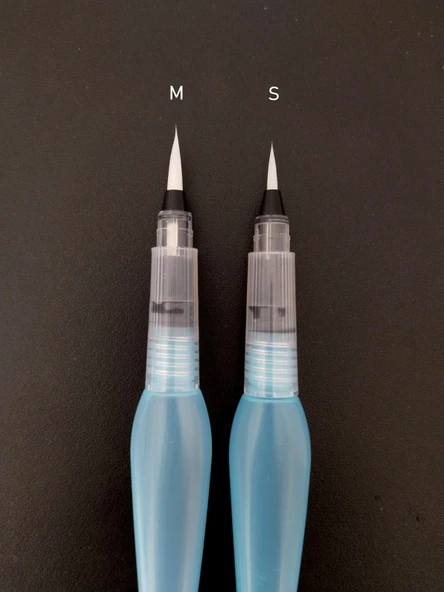 Fırça uçlu, brush pen, sulu boya, su ve mürekkep hazneli, boyama kalem mavi-M-S beden - Resim 6