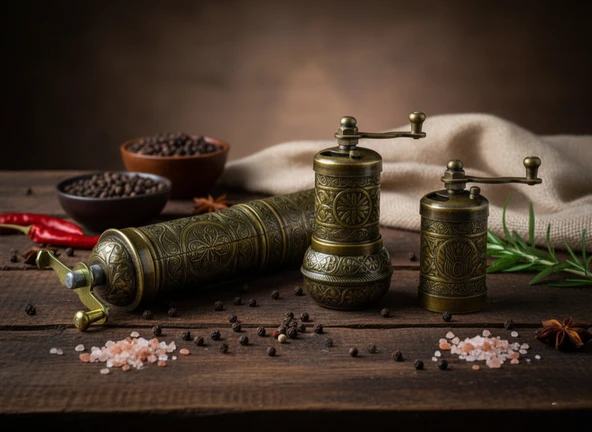 LUDIA Zamak Metal Antik Renk 3 lü Set Karabiber,Kahve,Çörek Otu El Değirmeni Öğütücü Grinder S2 - 2