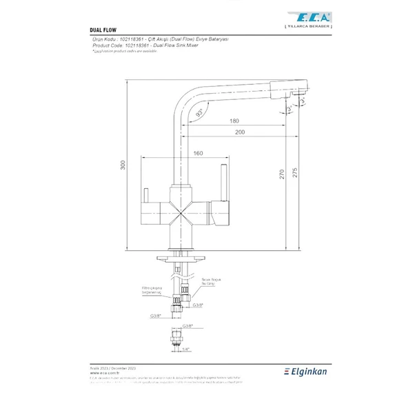E.C.A. Dual Flow  Çift Akışlı Arıtmalı Mutfak Bataryası 102118361 - 2