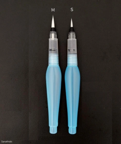Fırça uçlu, brush pen, sulu boya, su ve mürekkep hazneli, boyama kalem mavi-M-S beden ürün görseli