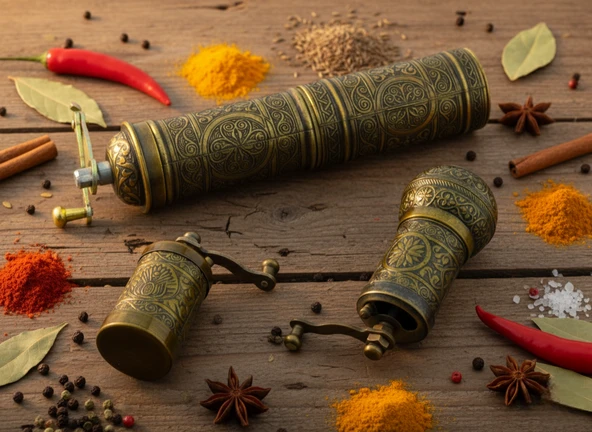 LUDIA Zamak Metal Antik Renk 3 lü Set Karabiber,Kahve,Çörek Otu El Değirmeni Öğütücü Grinder S2 - 7