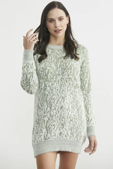 Renk Kombinli Tunik Triko Kazak - Çağla Yeşili - Resim 3