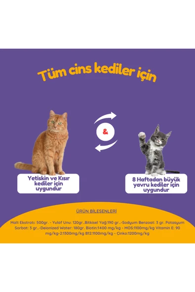 Supravet Kediler Için Biotine Malt 100 GR (TÜY DÖKÜLMESİ ENGELLEYİCİ BİOTİN TÜY SAĞLIĞI) - Resim 7