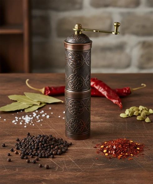 LUDIA Zamak Metal Bakır Renk 3 lü Set Karabiber,Kahve,Çörek Otu El Değirmeni Öğütücü Grinder S2 - 7