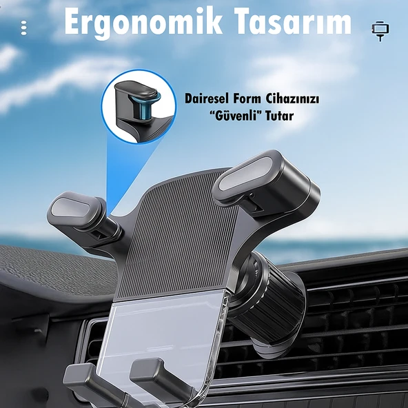 Hava Menfezi Uyumlu Yarı Otomatik Akrilik Gövde Sahip Çift Kilitlemeli Araç İçi Telefon Tutucu - 2