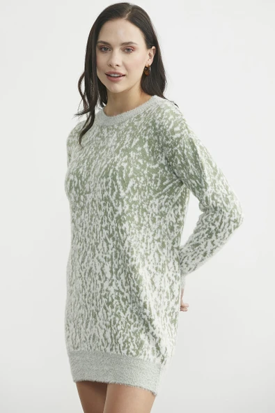 Renk Kombinli Tunik Triko Kazak - Çağla Yeşili - Resim 4