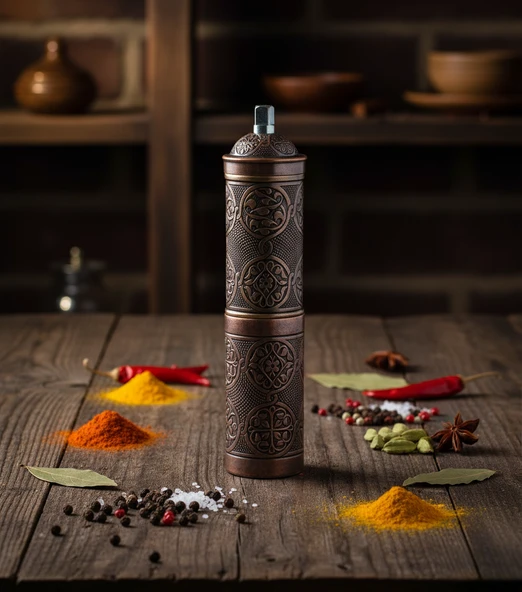 LUDIA Zamak Metal Bakır Renk 3 lü Set Karabiber,Kahve,Çörek Otu El Değirmeni Öğütücü Grinder S2 - 5