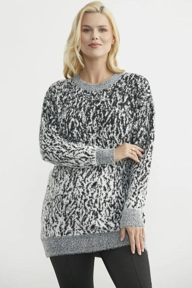 Renk Kombinli Tunik Triko Kazak - Siyah ürün görseli