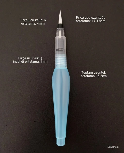 Fırça uçlu, brush pen, sulu boya, su ve mürekkep hazneli, boyama kalem mavi-M-S beden - Resim 3