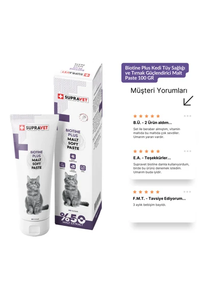 Supravet Kediler Için Biotine Malt 100 GR (TÜY DÖKÜLMESİ ENGELLEYİCİ BİOTİN TÜY SAĞLIĞI) - Resim 3