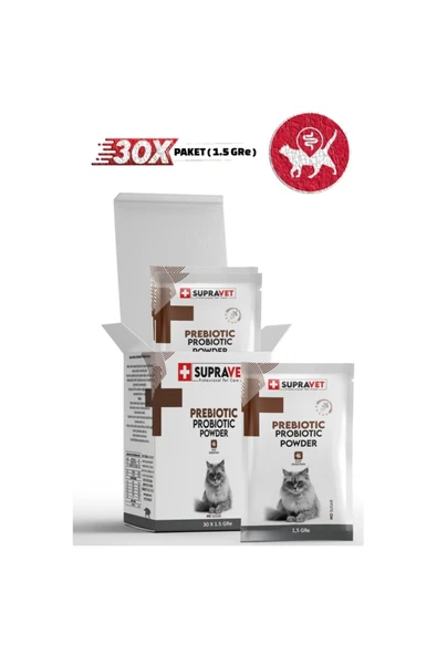 Supravet Toz Probiyotik Prebiyotik Kedi Bağışıklık Sistemi Güçlendirici 30 Adet X 1.5 gr ürün görseli 1