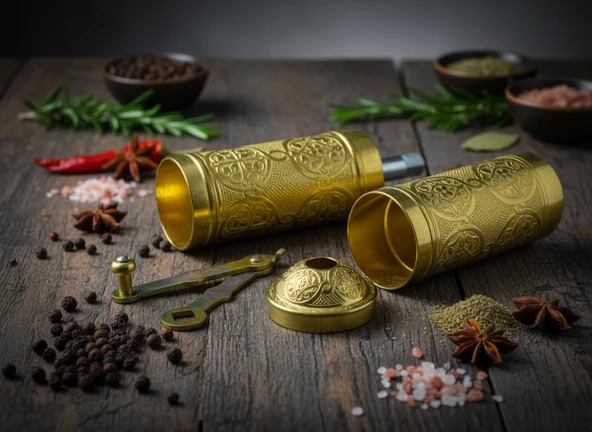 LUDIA Zamak Metal Altın Renk 3 lü Set Karabiber,Kahve,Çörek Otu El Değirmeni Öğütücü Grinder S2 - 3