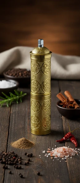 LUDIA Zamak Metal Altın Renk 3 lü Set Karabiber,Kahve,Çörek Otu El Değirmeni Öğütücü Grinder S2 - 5