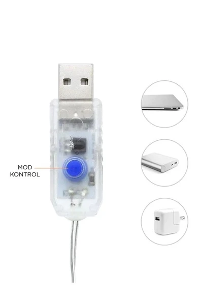 Lw-7 300 Ledli 10 Sarkıt Perde Led Işık, 8 Modlu Uzaktan Kumandalı, 3x3 Metre Peri Telli Led - Resim 5