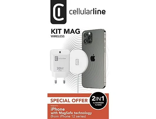 Cellular Line iPhone Magsafe Kablosuz Şarj Standı + 20W Duvar Şarjı - 3