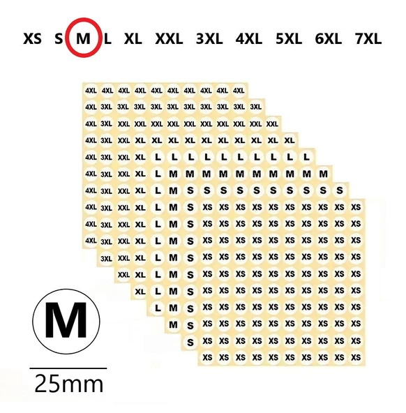 M-Mağaza Giysi, Beden Etiket Çapı-25mm Kendinden Yapışkanlı (210 adet) Yuvarlak Boyut Etiket ürün görseli 1