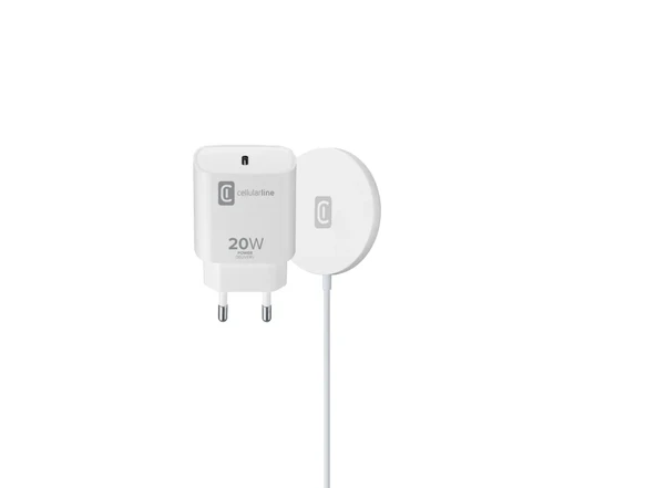 Cellular Line iPhone Magsafe Kablosuz Şarj Standı + 20W Duvar Şarjı