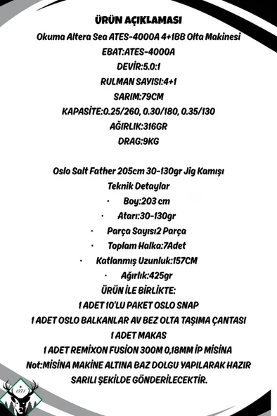 Oslo Salt Father 205cm 30-130gr Okuma Altera Sea ATES-4000A Jig Olta Seti - Resim 2