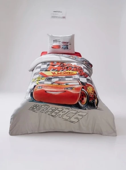 Özdilek Disney Lisanslı Cars Fast Gri Tek Kişilik %100 Pamuk Lastik Çarşaflı Nevresim Takımı