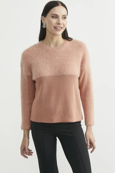 Oversize Yumuşak Dokulu Triko Kazak - Gül Kurusu - Resim 2