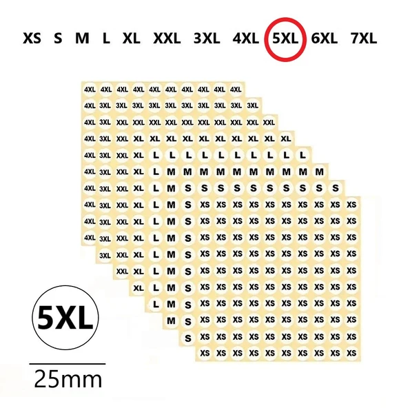 5XL-Mağaza Giysi, Beden Etiket Çapı-25mm Kendinden Yapışkanlı (210 adet) Yuvarlak Boyut Etiket ürün görseli 1