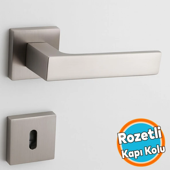 Oda Kapı Kolu Kare Rozetli İNOX Sağa Sola Uygun İç Dış Ev Oda Kapısı Kilitlenebilir 1 Takım ürün görseli