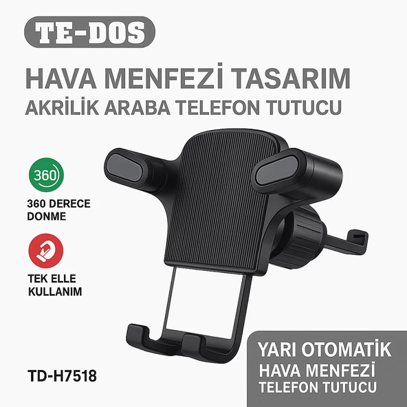 Hava Menfezi Uyumlu Yarı Otomatik Akrilik Gövde Sahip Çift Kilitlemeli Araç İçi Telefon Tutucu