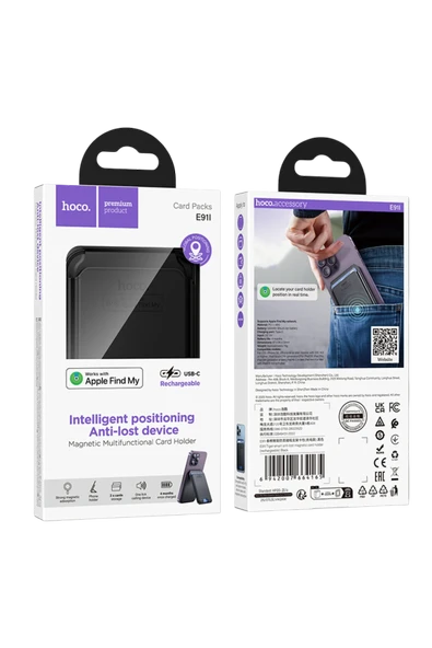 Hoco. E91I Tiger Smart Apple Find My Özellikli Kablosuz Şarj Destekli Magsafe Kartlık - Siyah - Resim 10