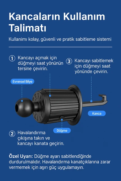 Hava Menfezi Uyumlu Yarı Otomatik Akrilik Gövde Sahip Çift Kilitlemeli Araç İçi Telefon Tutucu - 7