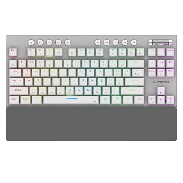 Rampage BERU Beyaz 2.4G + BT Wireless RED SWITCH Mekanik Gaming Oyuncu Klavye Slim Low Profile RGB TKL - 2