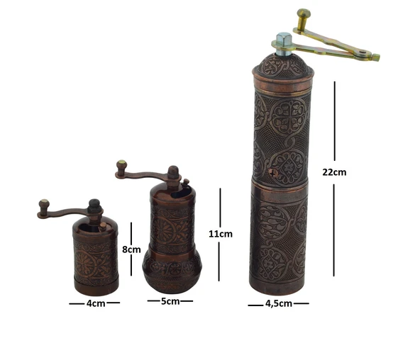 LUDIA Zamak Metal Bakır Renk 3 lü Set Karabiber,Kahve,Çörek Otu El Değirmeni Öğütücü Grinder S2 - 8