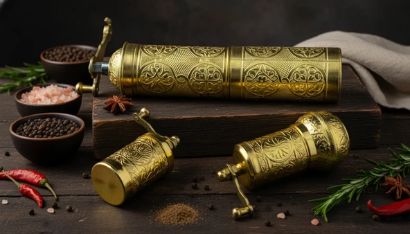 LUDIA Zamak Metal Altın Renk 3 lü Set Karabiber,Kahve,Çörek Otu El Değirmeni Öğütücü Grinder S2 - 2