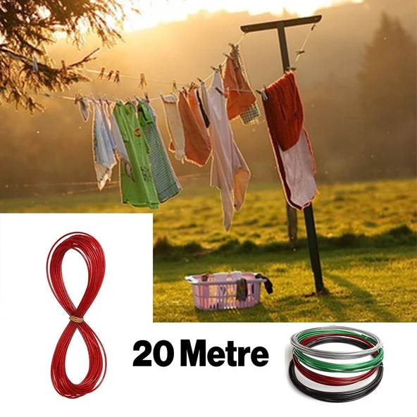 Çamaşır Kurutma Halatı Çelik Halat Kupeşte Asma Çelik Çamaşır İpi 20 Metre Balkon Korkuluk Askısı İp - Resim 3
