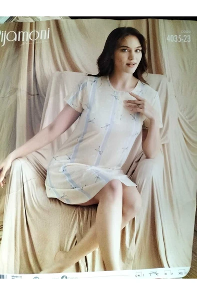 Pijamoni Kısa Kollu Patlı Esinti Gecelik Elbise - Resim 2