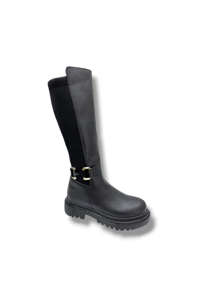 Şanzelize K-46-26 Anatomik Cilt Deri Tokalı Fermuarlı Kadın Çizme