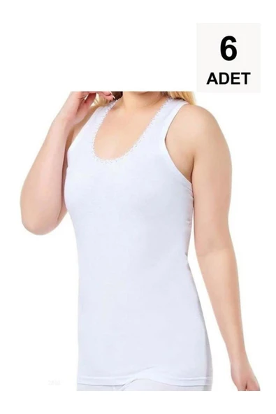 6 Adet Geniş Askılı Papatyalı Kadın Atlet - Beyaz